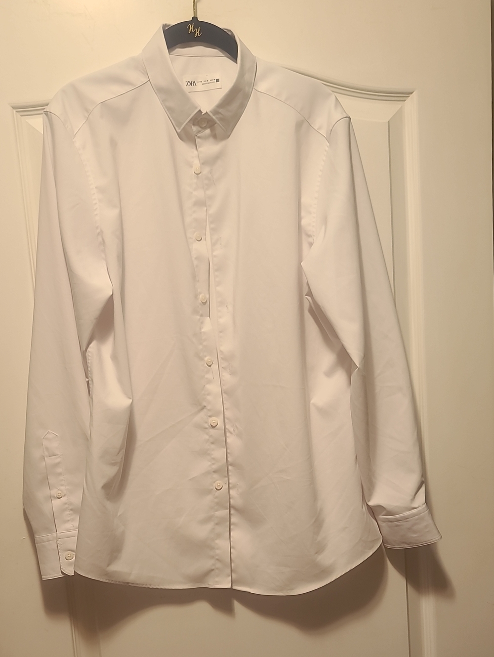 ZARA Men's White Long-Sleeve Dress Shirt